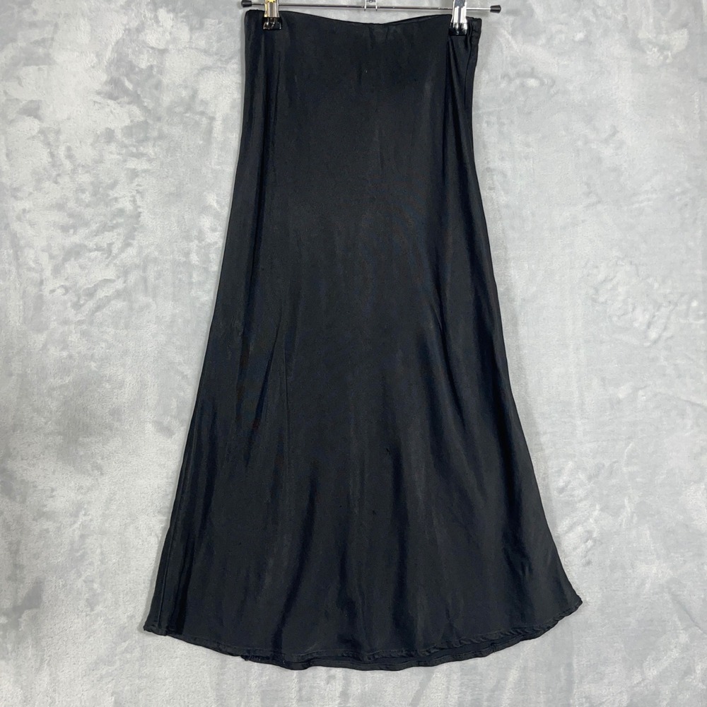 Anthropologie Womens Midi Skirt XXS Black Silky Satin A-Line Capsule Evening